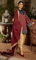 A contemporary silhouette with an asymmetrical hemline ‘Aarzoo’ is crafted from luxurious pure jacquard and encrusted with ravishing motifs along the neckline, hem and the sleeves. It is accompanied by a loosely draped shalwar designed exclusively by Nilofer Shahid.  Fabric: 100% Pure Jacquard made to the highest standards of quality synonymous to Nilofer Shahid.
