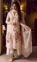 A pastel pink self cotton net shirt with affluent floral embroidery, sequins and flamboyant 3-D work adorned with beautiful lace sleeves that gives prominence to the ensmble.  Complete your look with gorgeous US self silk pants and vivacious cotton net dupatta with luxurious beaded trim and intricate fringes on the borders.  Fabric: Premium Self-cotton net made to the highest standards of quality synonymous to Nilofer Shahid⁣⁣.