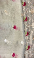 Emb jaal shirt, Sleeves emb booti, Back emb booti, Dupatta emb bootti and silk trouser