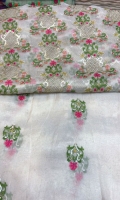 Emb jaal shirt, Sleeves emb booti, Back emb booti, Dupatta emb bootti and silk trouser