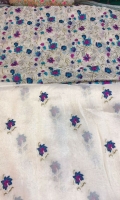 Emb jaal shirt, Sleeves emb booti, Back emb booti, Dupatta emb bootti and silk trouser