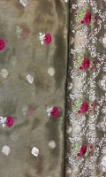 Emb jaal shirt, Sleeves emb booti, Back emb booti, Dupatta emb bootti and silk trouser