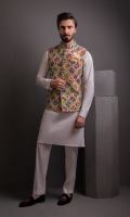 Multi Color Indian Embosed W/Coat With Cotton Silk K/P