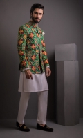 Multi Net Embosed Prince Coat With Cotton Silk Kurta Pajama