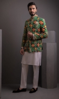 Multi Net Embosed Prince Coat With Cotton Silk Kurta Pajama
