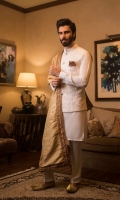 Beige Pure Indian Jamawar Prince Coat with Cotton Silk Kurta Pajama, Pocket Square