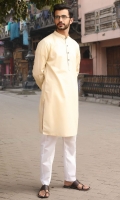100% Cotton jacquard beige kurta.