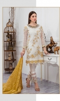 Embroidered Organza front with sequence– 30 inch Embroidered Organza back – 30 inch  Hand work neck patch Embroidered Organza sleeves – 1.25 Meter  Embroidered Organza sleeves lace with pasting -1.25 Meter Embroidered Organza ghera lace with patch – 1.5 Meter Organza Self dupatta – 2.50 Meter Raw Silk trouser – 2.5 Meter  Embroidered Organza trouser patches