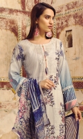 Digital Printed Embroidered Front   Digital Printed Back and Sleeves   Embroidered Organza Border For Trouser   White Printed Trouser   Digital Printed Chiffon Dupatta 