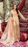 Chiffon Embroidered Front  Chiffon Embroidered Back  Chiffon Embroidered Front & Back Bodice  Plain Chiffon Sleeves  Organza Embroidered Embellished Neckline  Organza Embroidered Front Border  Organza Embroidered Back Border  Organza Embroidered Sleeves Border  Organza Embroidered Sleeves Motifs  Dyed Net Dupatta  Organza Embroidered Dupatta Pallu  Dyed Raw Silk Trouser