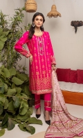 Shirt: Pearl Printed Cambric (3 meters) Dupatta: Pearl Printed Cambric (2.5 meters) Trouser: Dyed Cotton (2.5 meters)