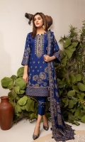 Shirt: Pearl Printed Cambric (3 meters) Dupatta: Pearl Printed Cambric (2.5 meters) Trouser: Dyed Cotton (2.5 meters)