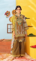 Shirt: Chunri Printed Lawn (3 meters) Dupatta: Chunri Printed Lawn (2.5 meters) Trouser: Dyed Cambric (2.5 meters)