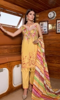 Shirt: Printed Lawn (3 meters) Dupatta: Printed Lawn (2.5 meters) Trouser: Dyed Cambric (2.5 meters)