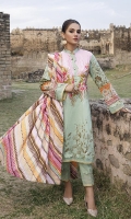 Shirt: Printed Lawn (3 meters) Dupatta: Printed Lawn (2.5 meters) Trouser: Dyed Cambric (2.5 meters)