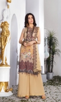 Digital Printed Swiss Shirt With Embroidered Embroidered Bamber Chiffon Dupatta Cotton Dyed Trouser