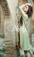 ed Three Piece, Shirt Fabric: Karandi, Includes: Front, Back, Sleeves, Embroidered Crinckle Chiffon Dupatta, Karandi Trouser