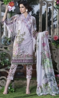 Three Piece, Shirt Fabric: Digital printed Embroidered Lawn, Includes: Front, Back, Sleeves, Digital Printed Crinkle Chiffon Dupatta, Dyed Cotton Trouser.