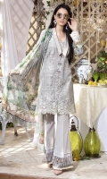 Three Piece, Shirt Fabric: Digital printed Embroidered Lawn, Includes: Front, Back, Sleeves, Digital Printed Crinkle Chiffon Dupatta, Dyed Cotton Trouser. Three Piece, Shirt Fabric: Digital printed Embroidered Lawn, Includes: Front, Back, Sleeves, Digital Printed Crinkle Chiffon Dupatta, Dyed Cotton Trouser.