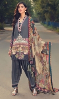Digital Printed Embroidered Linen Front 1.14 M Digital Printed Linen Back 1.14 M Neckline Embroidered Patch 1 Pc Digital Printed Linen Sleeves 0.67 M Digital Printed Crinkle Chiffon Dupatta 2.5 M Dyed Linen Trouser 2.5 M