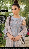 Embroidered Crinkle Chiffon Front 1 M Dyed Crinkle Chiffon Back 1 M Embroidered Patch A For Front & Back 2 M Embroidered Crinkle Chiffon Sleeves 0.67 M Embroidered Crinkle Chiffon Dupatta 2.5 M Dyed Silk Trouser 2.5 M