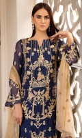 Embroidered Crinkle Chiffon Front 1 M Dyed Crinkle Chiffon Back 1 M Embroidered Patch For Front & Back 2 M Embroidered Crinkle Chiffon Sleeves 0.67 M Embroidered Crinkle Chiffon Dupatta 2.5 M Dyed Silk Trouser 2.5 M