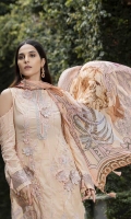 Embroidered Hand Embelished With 3D Flower Lawn Front 1 M Dyed Lawn Back 1 M Embroidered Patch For Front & Back Daman 2 M Embroidered Lawn Sleeves 0.67 M Sleeves Embroidered Patch 1 M Digital Printed Crinkle Chiffon Dupatta 2.5 M Dyed Cotton Trouser 2.5 M