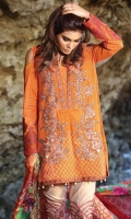 Three Piece, Shirt Fabric: Embroidered Lawn, Includes: Front, Back, Sleeves, Embroidered Pure Crinkle Chiffon Dupatta, Embroidered Cotton Trouser.