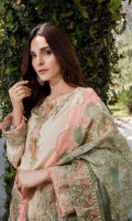 Embroidered Lawn Center Panel & Side Panel Front 1 M Dyed Lawn Back 1 M Embroidered Patch A For Daman Front 1 M Embroidered Patch B For Daman Front 1 M Embroidered Patch C For Daman Front 1 M Embroidered Patch For Daman Back 1 M Embroidered Lawn sleeves 0.67 M Sleeves Embroidered Patch A 1 M Sleeves Embroidered Patch B 1 M Embroidered Organza Dupatta 2.5 M Dyed Cotton Trouser 2.5 M