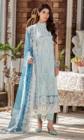Embroidered Lawn Front 1 M Dyed Lawn Back 1 M Embroidered Patch For Daman Front & Back 2 M Embroidered Lawn Sleeves 0.67 M Sleeves Embroidered Patch A 1 M Sleeves Embroidered Patch B 1 M Embroidered Crinkle Chiffon Dupatta 2.5 M Dyed Cotton Trouser 2.5 M