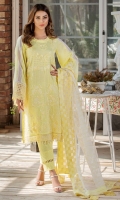 Embroidered Lawn Front 1 M Embroidered Lawn Back 1 M Embroidered Patch For Daman Front 1 M Embroidered Lawn Sleeves 0.67 M Sleeves Embroidered Kawia Patch 2 M Embroidered Organza Dupatta 2.5 M Dyed Cotton Trouser 2.5 M
