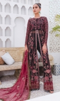 Embroidered Crinkle Chiffon Front 1.15 M Dyed Crinkle Chiffon Back 1.32 M Embroidered Front Yoke 0.67 M Embroidered Patch For Front Daman 1 M Embroidered Patch For Back Daman 1 M Embroidered Patch For Front Right & Left 2.64 M Embroidered Crinkle Chiffon Sleeves 0.67 M Sleeves Embroiderd Patch 1 M Embroidered Crinkle Chiffon Dupatta 2.5 M Dyed Silk Trouser 2.5 M