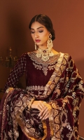 Dyed Velvet Front 1.32 M Dyed Velvet Back 1.32 M Neckline Embroidered Patch 1 Pc Embroidered Patch For Waist Belt 0.92 M Embroidered Patch For Front 4 M Embroidered Patch For Front & Back Daman 1.84 M Embroidered Velvet Sleeves 0.67 M Sleeves Embroidered Patch 0.92 M Embroidered Velvet Shawl 2.5 M Dupatta Embroidered Pallu Patch 4 Side 7.2 M Dyed Silk Trouser 2.5 M