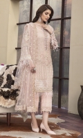 Embroidered Pure Crinkle Chiffon Front 1 M Embroidered Pure Crinkle Chiffon Back 1 M Embroidered Patch A For Daman Front 1 M Hand Embellished Patch B For Daman Front 1 M Embroidered Patch Back 1 M Neckline Hand Embellished Patch 1 Pc Embroidered Pure Crinkle Chiffon Sleeves 0.67 M Sleeves Embroidered Patch 2 Pc Sleeves Embroidered Patch 2 M Embroidered Net Dupatta 2.5 M Dyed Silk Trouser 2.5 M Trouser Embroidered Patch 1 M Trouser Embroidered Patch 2 Pcs Dyed Shirt Lining 1.5 M