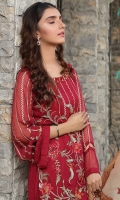 Embroidered Crinkle Chiffon Front 1 M Crinkle Chiffon Back 1 M Embroidered Patch For Front & Back 2 M Embroidered Crinkle Chiffon Sleeves 0.67 M Embroidered Crinkle Chiffon Dupatta 2.5 M Dupatta Embroidered Patch 4 Side 7.5 M Dyed Silk Trouser 2.5 M Trouser Embroidered Patch 1 M