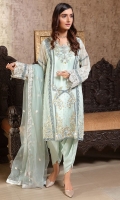Embroidered Crinkle Chiffon Center Panel & Side Panel Front 1 M Crinkle Chiffon Back 1 M Embroidered Crinkle Chiffon Sleeves 0.67 M Sleeves Embroidered Patch 2 M Embroidered Net Dupatta 2.5 M Dyed Silk Trouser 2.5 M