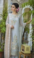 Embroidered Crinkle Chiffon Front 1 M Crinkle Chiffon Back 1 M Embroidered Patch For Front & Back 2 M Embroidered Crinkle Chiffon Sleeves 0.67 M Embroidered Crinkle Chiffon Dupatta 2.5 M Dyed Silk Trouser 2.5 M