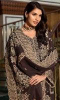 Embroidered Silk Karandi Front 1 M Dyed Silk Karandi Back 1 M Embroidered Patch A For Daman Front & Back 2 M Embroidered Patch B For Daman Front & Back 2 M Embroidered Silk Karandi Sleeves 0.67 M Embroidered Silk Karandi Dupatta With Embroidered Palu Patch 2.5 M Dupatta Embroidered Patch A 4 Side 7.5 M Dupatta Embroidered Patch B 2.5 M Dyed Silk Karandi Trouser 2.5 M Trouser Embroidered Patch 1 M