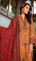 Embroidered Linen Front 1 M Embroidered Linen Back 1 M Embroidered Patch A For Daman Front & Back 2 M Embroidered Patch B For Daman Front & Back 2 M Embroidered Linen Sleeves 0.67 M Sleeves Embroidered Patch 1 M Embroidered Georgette Dupatta With Embroidered Palu Patch 2.5 M Dyed Linen Trouser 2.5 M