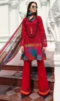Three Piece, Kantha Intrciate Embroidered Digital Printed Lawn Shirt Coupled With Digital Printed Crinkle Chiffon Dupatta & Dyed Cambric Trouser