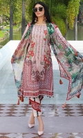 Three Piece, Digital Printed & Embroidered Lawn Shirt With Hand Embelished 3D Flowers Coupled With Digital Printed Crinkle Chiffon Dupatta & Dyed CambricTrouser