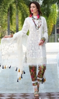 Three Piece, Classic Kashmiri Embroidered Lawn Shirt Coupled With Embroidered Crinkle Chiffon Dupatta & Digital Printed Cambric Trouser Including An Extra Dyed Cambric Trouser