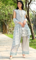 Three Piece, Chikan Embroidered Lawn Shirt With Embroidered Hand Embellished Neckline With Embroidered Border Of Hand Embellished 3D Flowers Coupled With Embroidered Crinkle Chiffon Dupatta & Dyed Cambric Trouser