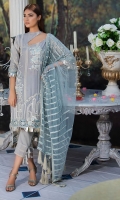 Embroidered Lawn Front 1 M Jacquard Lawn Back 1 M Embroidered Patch A For Daman Front & Back 2 M Embroidered Neckline Patxch 1 Pc Embroidered Jacquard Sleeves 0.67 M Sleeves Embroidered Patch 1 M Embroidered Net Dupatta With Palu Patch 2.5 M Dyed Cotton Trouser 2.5 M
