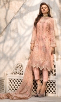 Embroidered Hand Embellished Pure Crinkle Chiffon Front 1 M Embroidered Pure Crinkle Chiffon Back 1 M Neckline Embroidered Hand Embellished Patch 1 Pc Embroidered Patch For Daman Front & Back 2 M Embroidered Pure Crinkle Chiffon Sleeves 0.67 M Sleeves Embroidered Patch 1 M Embroidered Pure Crinkle Chiffon Dupatta 2.5 M Dyed Silk Trouser 2.5 M Dyed Shirt Lining 2.35 M