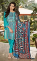 Three Piece, Shirt Fabric: Karandi, Includes: Front, Back, Sleeves, Velvet Shawl, Karandi Trouser