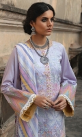 Embroidered Cotton Satin Front 1.2M Digital Printed Cotton Satin Back 1.14 M Neckline Embroidered Patch 1.1 M Embroidered Patch A For Front Daman 0.94 M Embroidered Patch B For Front Daman 0.94 M Embroidered Patch For Front Right & Left 1.32 M Dyed Cotton SatinSleeves 0.67 M Sleeves Embroiderd Patch 1.1 M Digital Printed Viscose Shawl 2.5 M Dyed Cotton Trouser 2.5 M Trouser Dyed Organza Patch 0.5 M