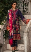 Embroidered Cotton Satin Front 1.2M Dyed Cotton Satin Back 1.14 M Neckline Embroidered Patch 1 Pc Embroidered Patch A For Front Daman 0.94 M Embroidered Patch B For Front Daman 0.94 M Embroidered Cotton Satin Sleeves 0.67 M Sleeves Embroidered Patch A 1.1 M Sleeves Embroidered Patch B 1.1 M Digital Printed Viscose Shawl 2.5 M Dyed Cotton Trouser 2.5 M