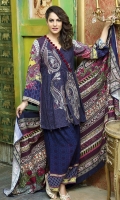 Three Piece, Shirt Fabric: Karandi, Includes: Front, Back, Sleeves, Digital Printed Wool Shawl, Digital Printed Karandi Trouser.