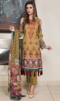 Three Piece, Shirt Fabric: Linen, Includes: Front, Back, Sleeves, Digital Printed Shawl, Dyed Linen Trouser.